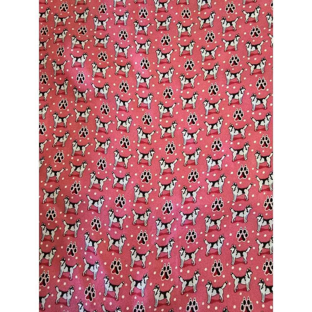 Vineyard Vines Scarf Husky Dog Print Red Square - Picture 2 of 5